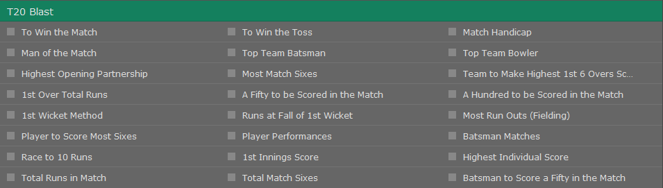 Bet365 Cricket T20 Markets