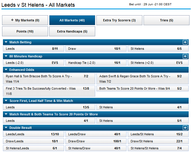 William Hill Leeds vs St Helens Odds