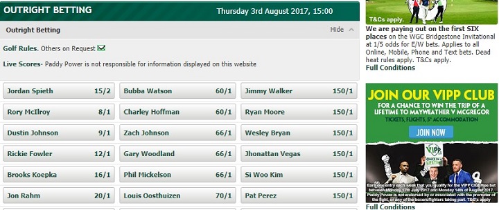 Bridgestone Invitational PaddyPower Offer