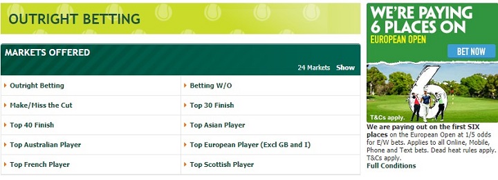 Offer PaddyPower European Golf