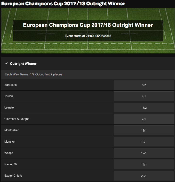 European Champions Cup Outright at Betway