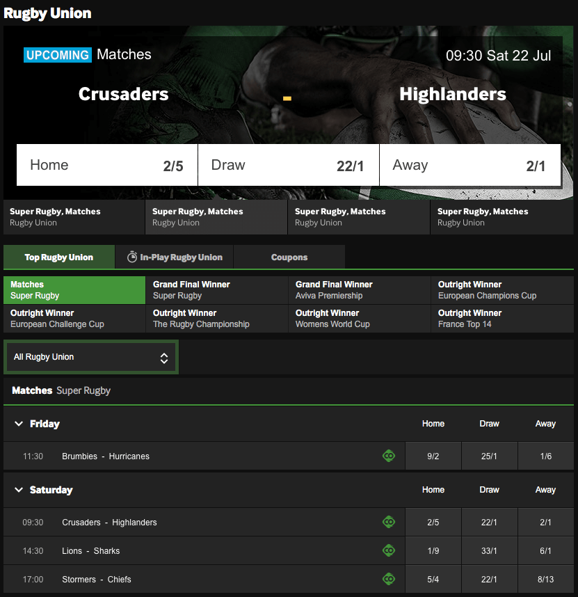 Rugby Union Betting at Betway