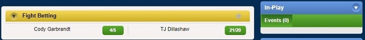 Garbrandt v Dillashaw Coral odds