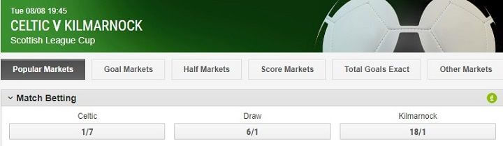 Celtiv v Kilmarnock Ladbrokes odds