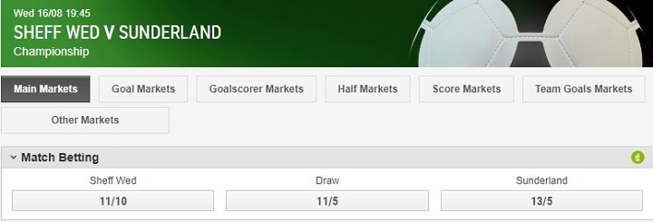 Sheffield v Sunderland Ladbrokes odds