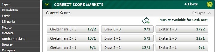 Cheltenham v Exeter PaddyPower odds