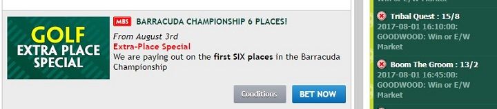 Barracuda Championship 6 Places PaddyPower