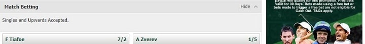 Tiafoe v Zverev 2 Paddypower odds