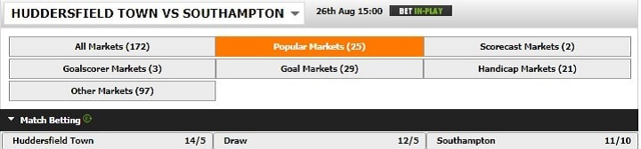 Huddersfield v Southampton Stan James odds