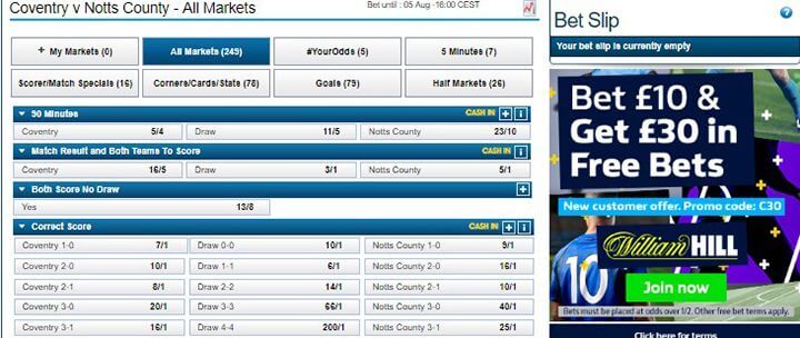 Coventry v Notts Country William Hill odds
