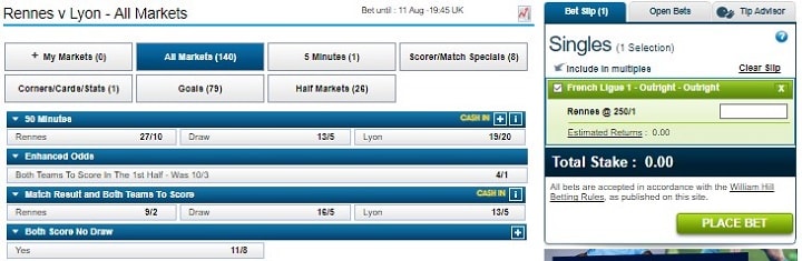 Rennes v Lyon William Hill odds