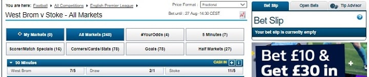 West Brom v Stoke William Hill odds