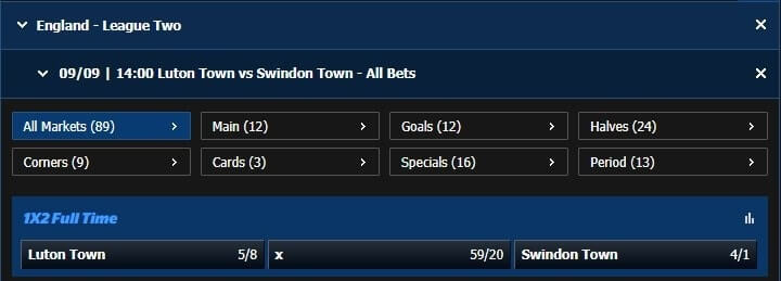 Luton v Swindon 10Bet odds