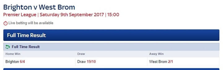 Brighton v West Brom Skybet odds
