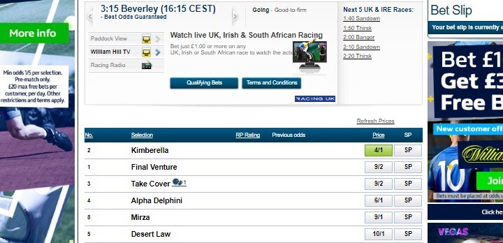 Beverley William Hill odds