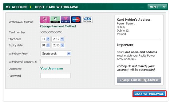 Paddy Power Credit Card Withdrawl