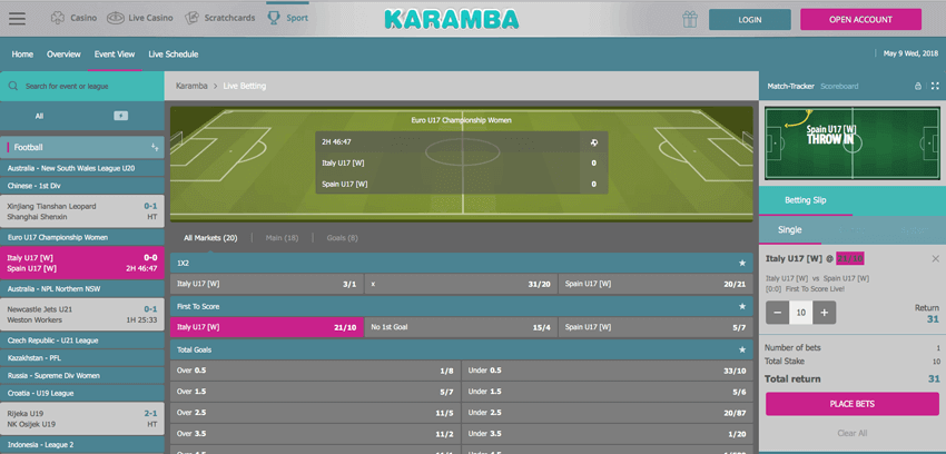 Karamba In-Play Betting