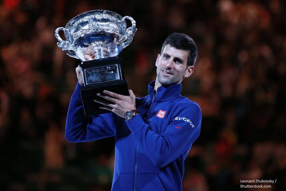 Novak Djokovic of Sebia holding Australian Open trophy
