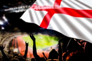 England,Supporters, ,Double,Exposure,Of,England,Flag,And,Football