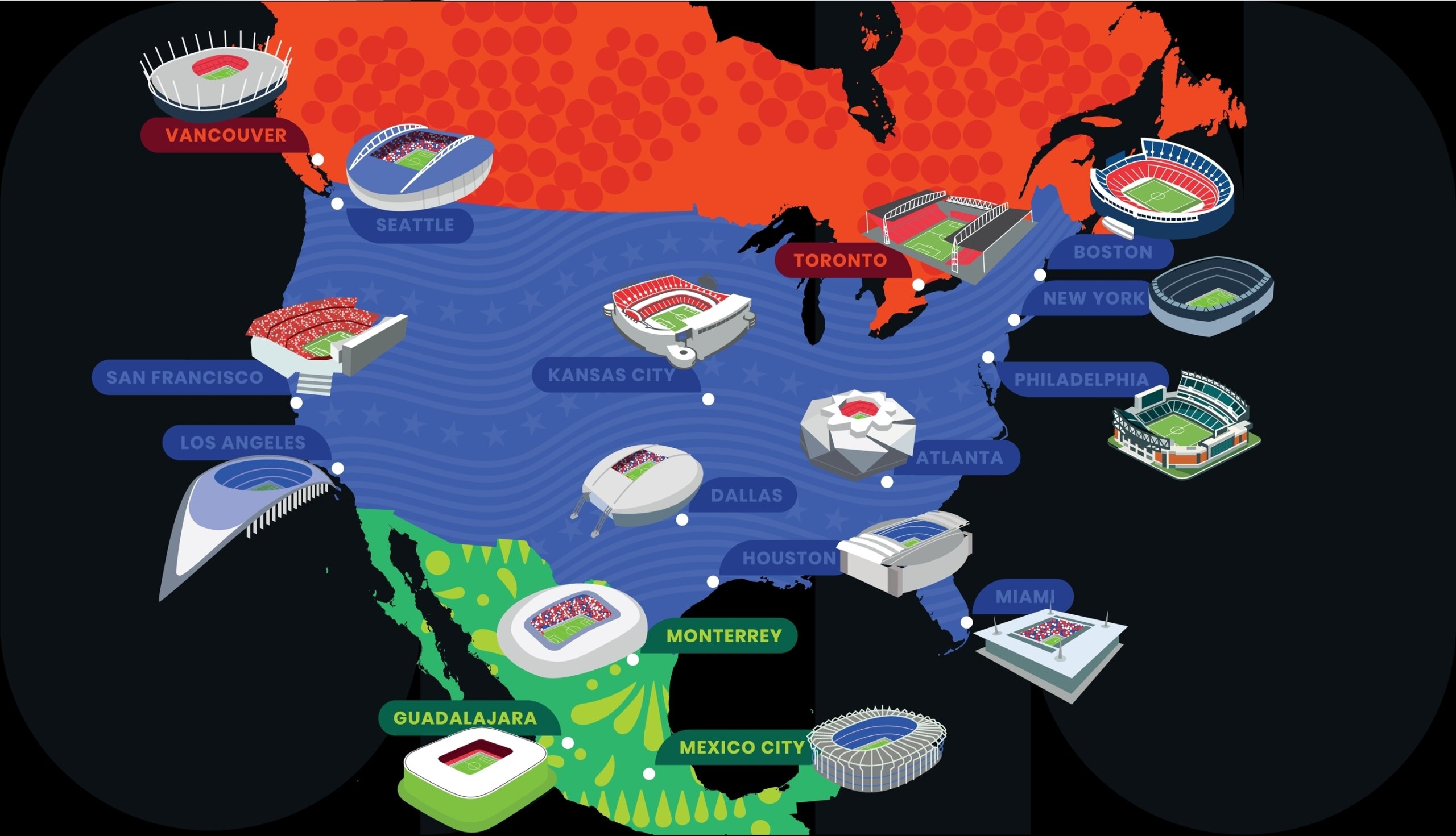 The Venue Map 16 Stadiums, Three Countries, Four Time Zones